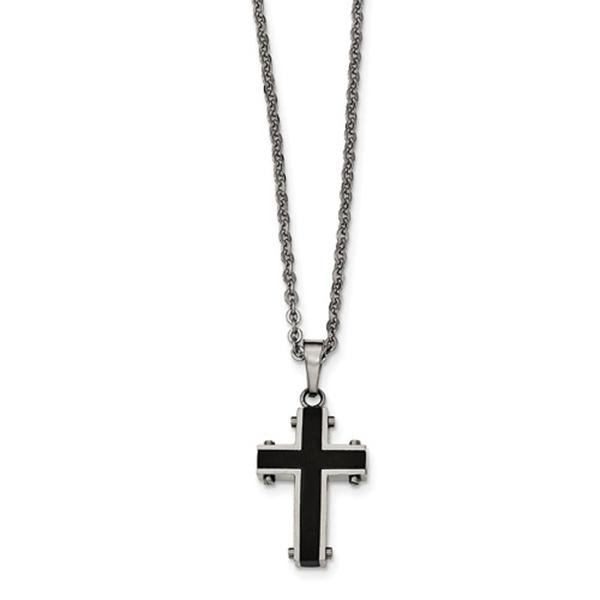 Mens Gentlemens Classics(tm) Polished Black Plated Cross Necklace