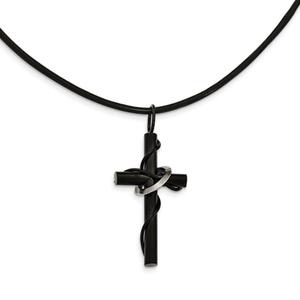 Mens Gentlemen's Classics(tm) Leather Cord Black Cross Necklace