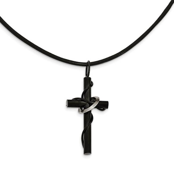 Mens Gentlemen's Classics(tm) Leather Cord Black Cross Necklace