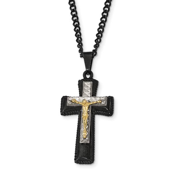 Mens Gentlemen's Classics(tm) Yellow & Silver IP Crucifix Necklace