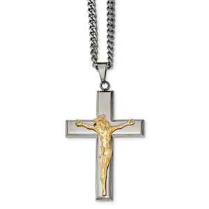 Mens Gentlemen's Classics(tm) Cross with Yellow IP Jesus Necklace