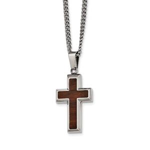 Mens Gentlemen's Classics(tm) Polished Wood Inlay Cross Necklace