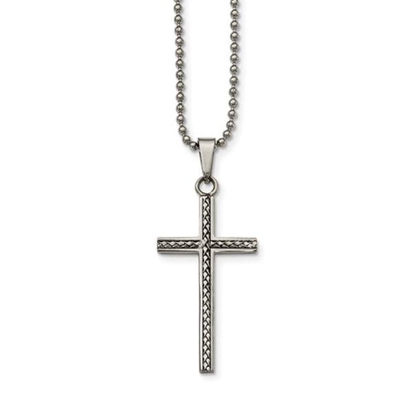 Mens Gentlemen's Classics Textured Stainless Steel Cross Necklace