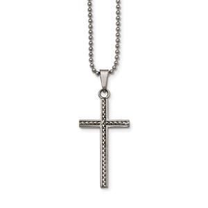 Mens Gentlemen's Classics Textured Stainless Steel Cross Necklace