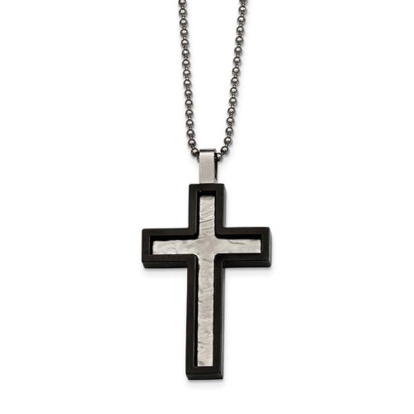 Mens Gentlemen's Classics(tm) Hammered Black IP Cross Necklace