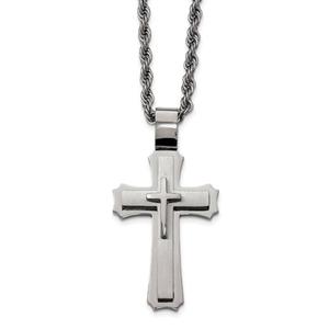 Mens Gentlemen's Classics(tm) Steel Triple Layer Cross Necklace