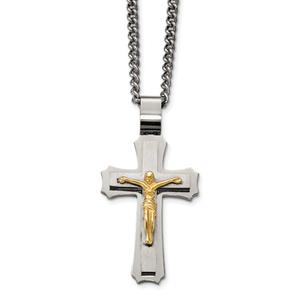 Mens Gentlemen's Classics(tm) Polished Yellow IP Crucifix Necklace