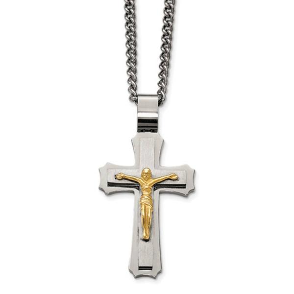 Mens Gentlemen's Classics(tm) Polished Yellow IP Crucifix Necklace