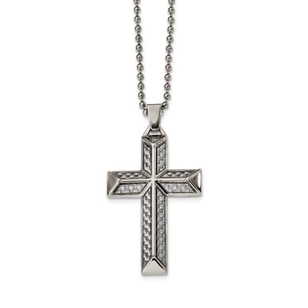Mens Gentlemen's Classics(tm) Grey Carbon Fiber Inlay Cross Necklace