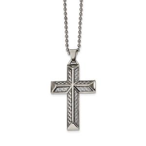 Mens Gentlemen's Classics(tm) Grey Carbon Fiber Inlay Cross Necklace