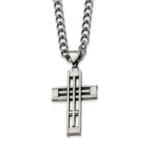 Mens Gentlemen's Classics(tm) Steel Bar Patterned Cross Necklace