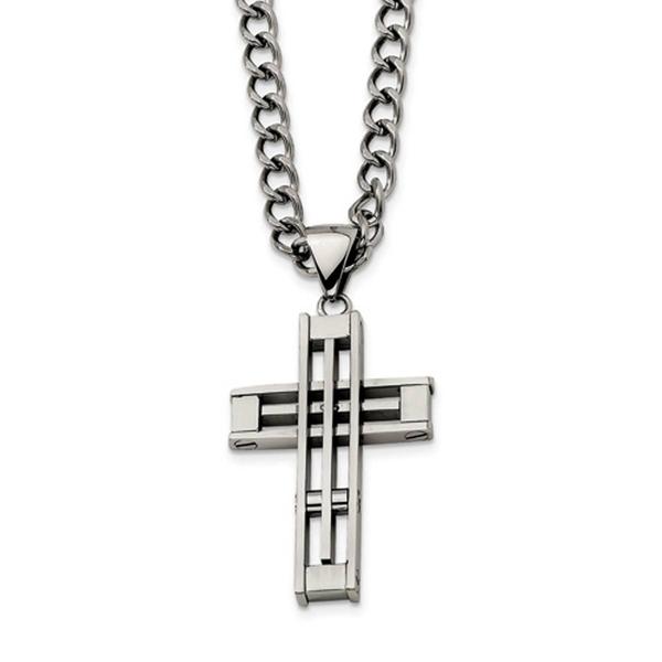 Mens Gentlemen's Classics(tm) Steel Bar Patterned Cross Necklace
