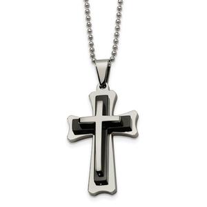 Mens Gentlemen's Classics(tm) Steel & Black Acrylic Cross Necklace