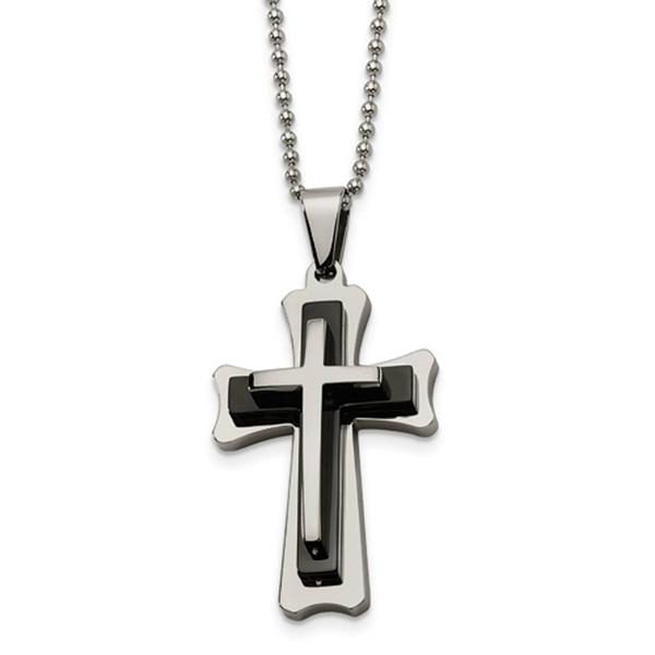 Mens Gentlemen's Classics(tm) Steel & Black Acrylic Cross Necklace
