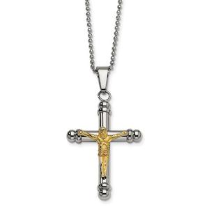 Mens Gentlemen's Classics(tm) Yellow IP-Plated Crucifix Necklace