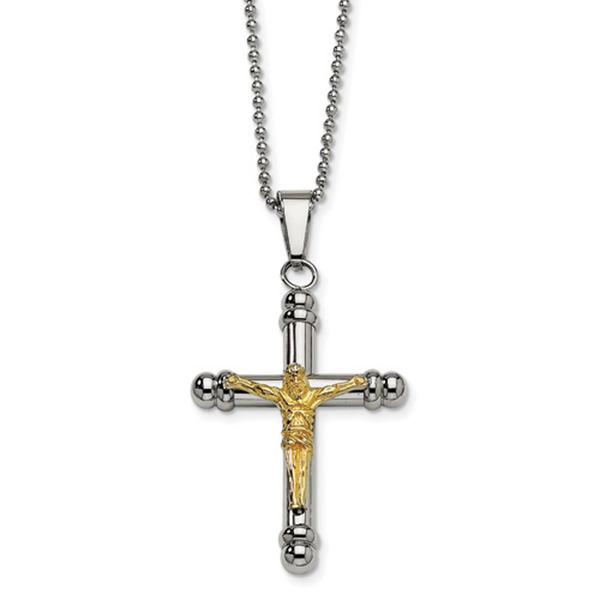 Mens Gentlemen's Classics(tm) Yellow IP-Plated Crucifix Necklace
