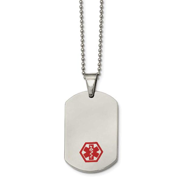 Mens Gentlemen's Classics(tm) Steel & Red Enamel Medical Necklace
