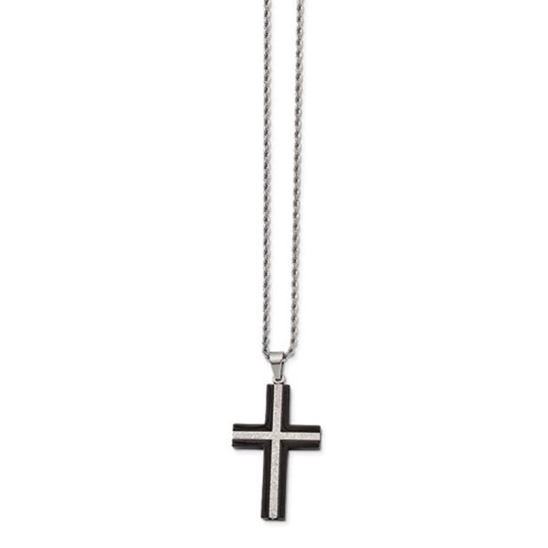 Mens Gentlemens Classics(tm) Black Plated Steel Cross Necklace