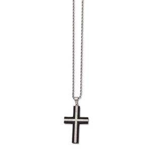 Mens Gentlemens Classics(tm) Black Plated Steel Cross Necklace
