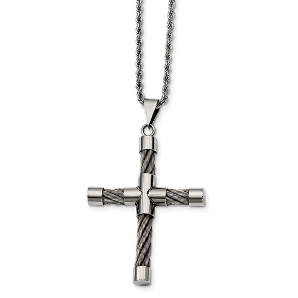 Mens Gentlemens Classics(tm) Polished Steel Wire Cross Necklace