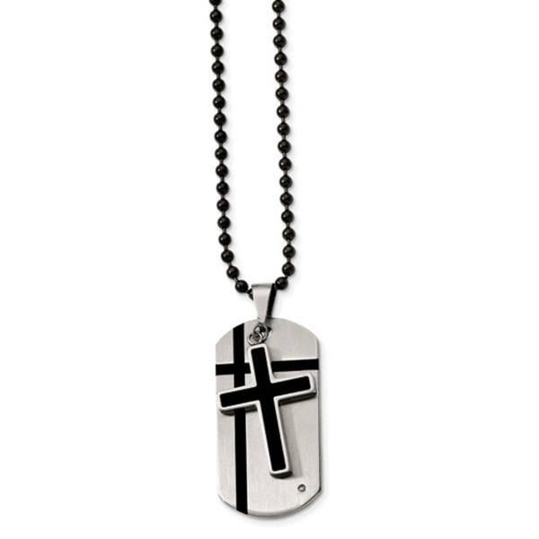 Mens Gentlemen's Classics(tm) 2pc. Black Dog Tag & Cross Necklace
