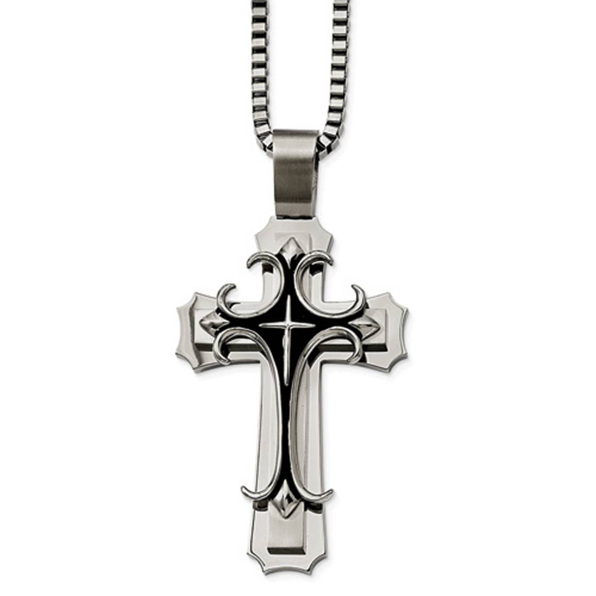 Mens Gentlemen's Classics(tm) Elegant Black Enameled Cross Necklace