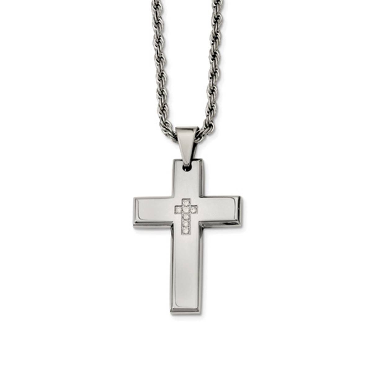 Mens Gentlemens Classics(tm) CZ Accented Cross Necklace