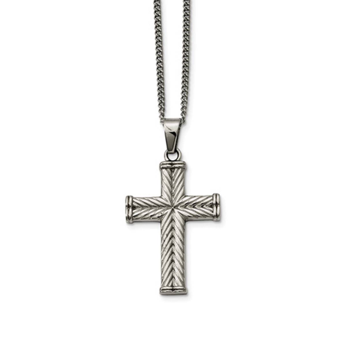 Mens Gentlemens Classics(tm) Textured Steel Fancy Cross Necklace