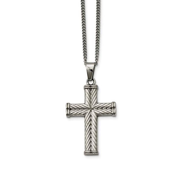 Mens Gentlemens Classics(tm) Textured Steel Fancy Cross Necklace