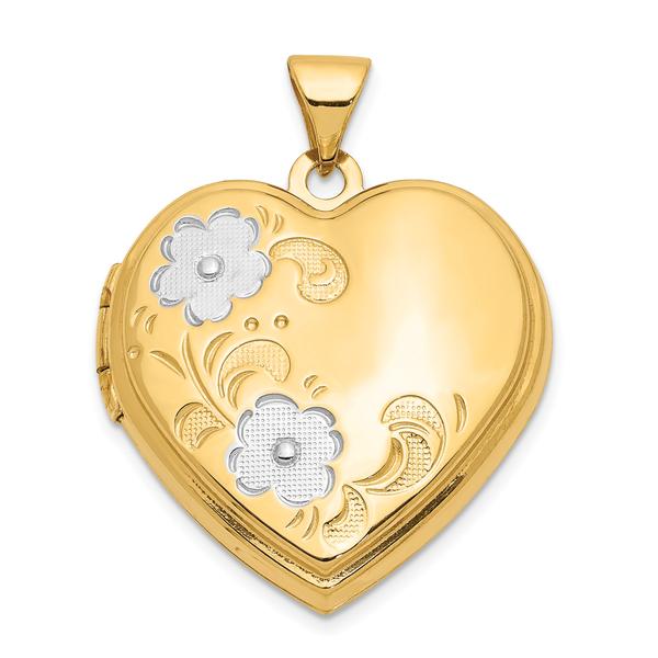 Gold Classics(tm) 14kt. Gold & Rhodium Floral Heart Locket