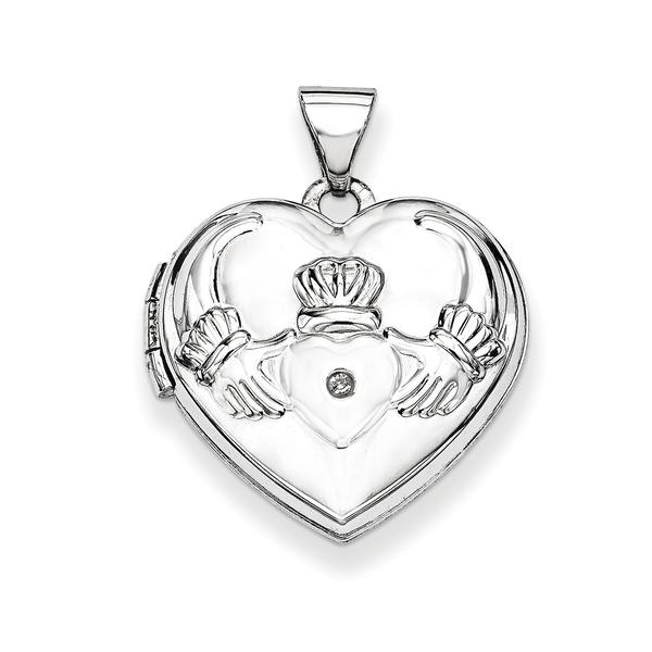 Gold Classics(tm) 14kt. White Gold Diamond Heart Claddagh Locket