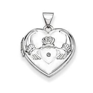 Gold Classics(tm) 14kt. White Gold Diamond Heart Claddagh Locket