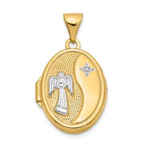 Gold Classics(tm) 14kt. Gold & Rhodium 17mm Angel Oval Locket