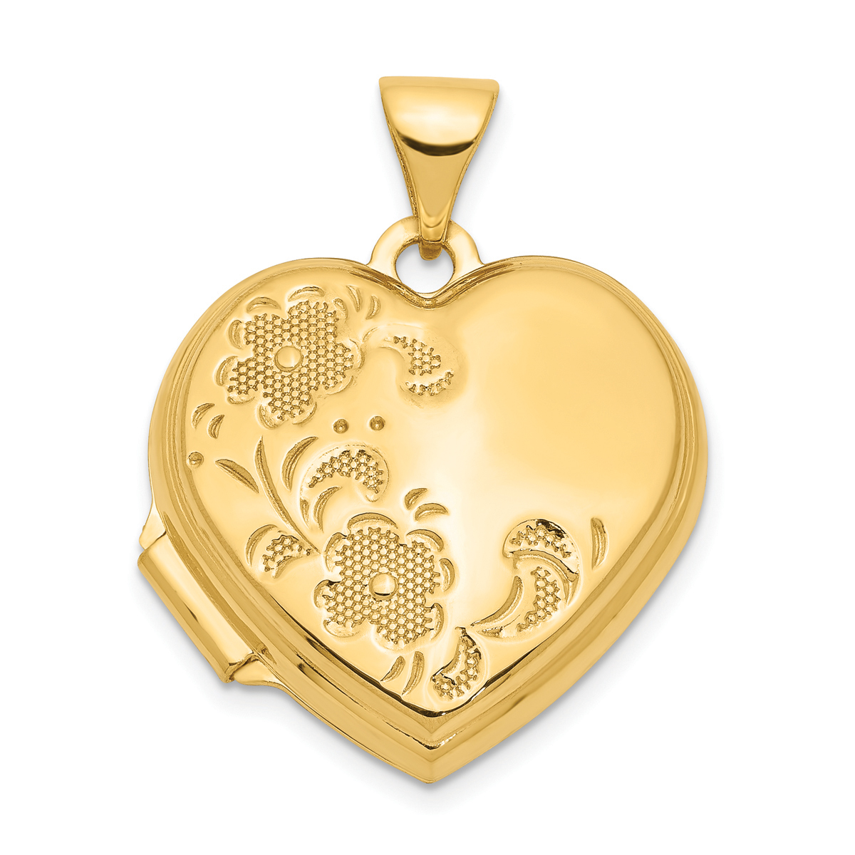 Gold Classics(tm) 14kt. Gold 18mm Polished Heart Floral Locket