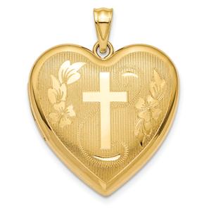 Gold Classics(tm) 14kt. Gold 24mm Cross Ash Holder Heart Locket