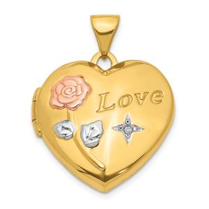 Gold Classics(tm) 14kt. Gold & White Rose Rhodium Diamond Locket