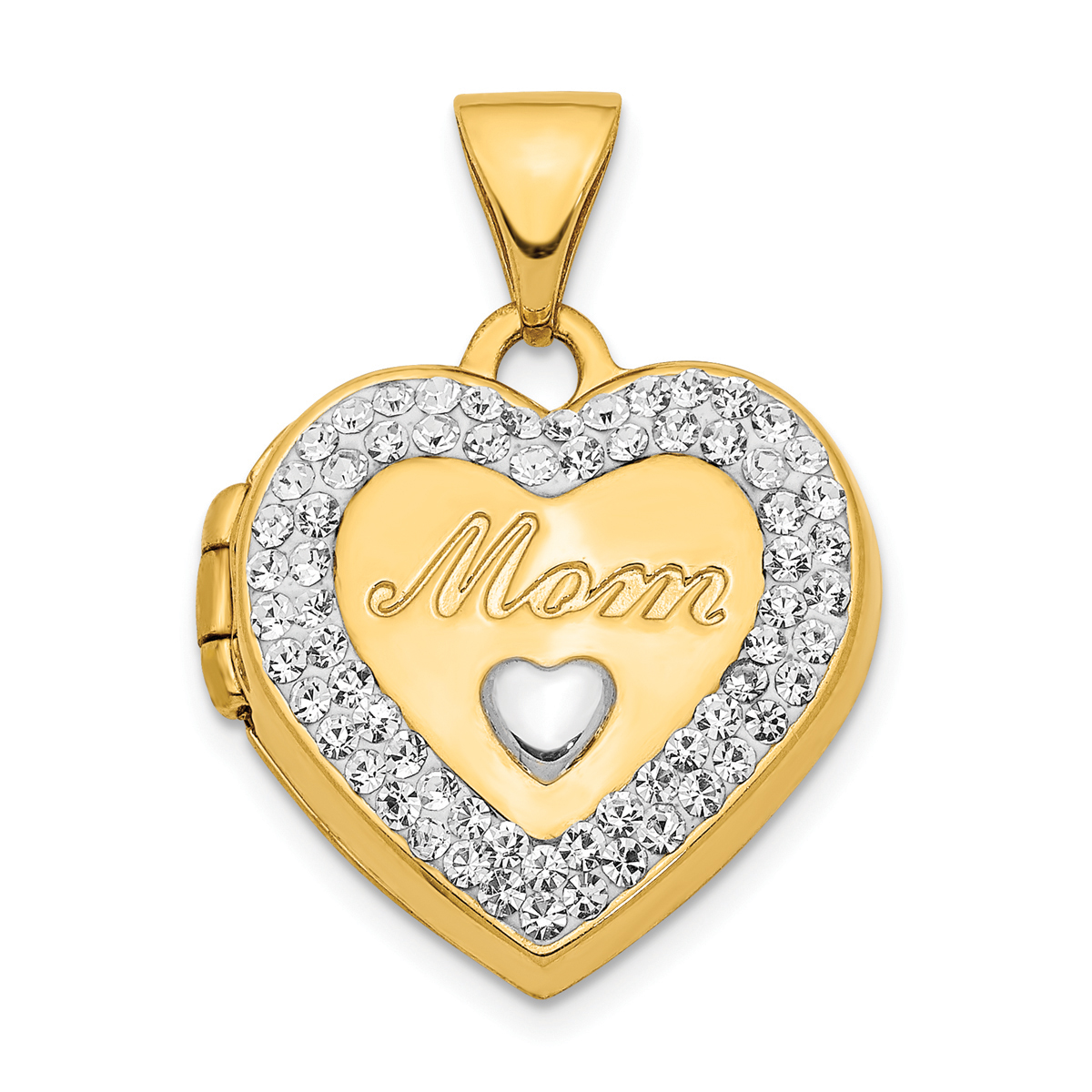 Gold Classics(tm) 14kt. Gold & White Rhodium Crystal 16mm Mom Locket