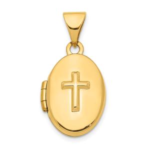 Gold Classics(tm) 14kt. Gold Cross 16mm Oval Locket Pendant
