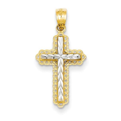 Gold Classics(tm) 14kt. Gold & Rhodium Diamond Cut Cross