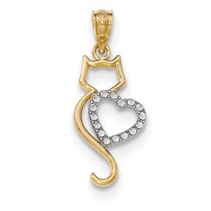 Gold Classics(tm) 14kt. Two-Tone Cat & Heart Pendant