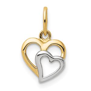 Gold Classics(tm) 14kt. & Rhodium Polished Hearts Pendant