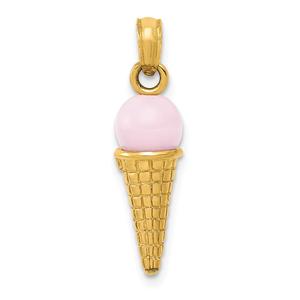 Unisex Gold Classics(tm) 14kt. Gold 3D Pink Ice Cream Cone Charm