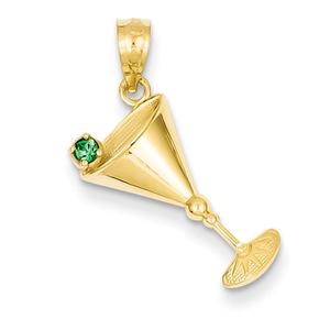 Gold Classics(tm) 14kt. Martini Glass & Green Olive Pendant