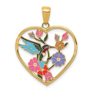 Gold Classics(tm) 14kt. Hummingbird & Flowers Heart Pendant