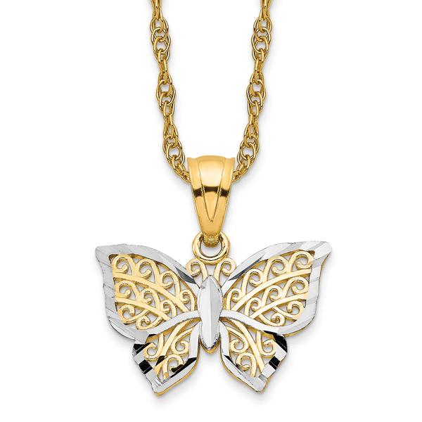 Gold Classics(tm) Two-Tone Filigree Butterfly Charm Necklace