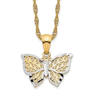 Gold Classics(tm) Two-Tone Filigree Butterfly Charm Necklace
