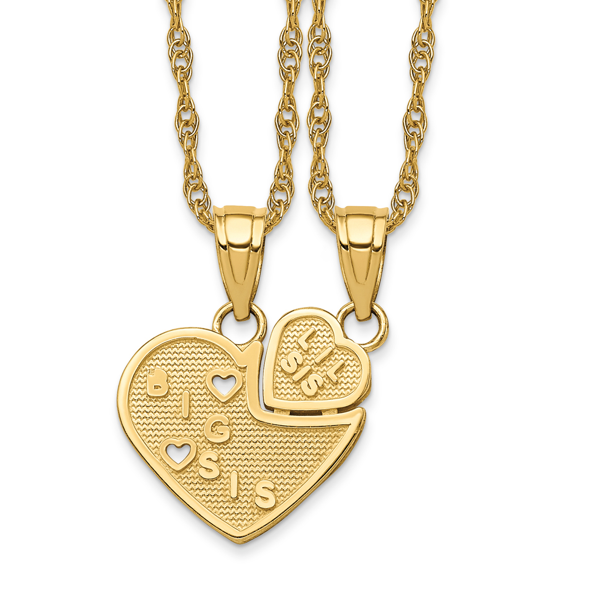 Gold Classics(tm) Yellow Gold Big Sis Little Sis Heart Charm Pendant