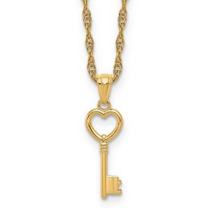 Gold Classics(tm) Yellow Gold 3D Heart Key Pendant Necklace