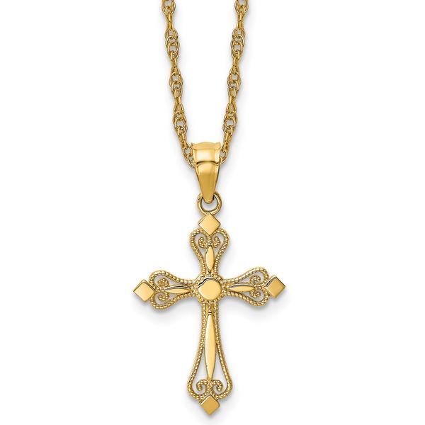 Gold Classics(tm) 14kt. 18in. Mini Bud Cross Pendant Necklace