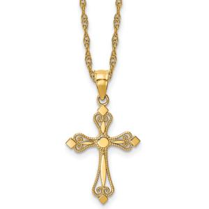 Gold Classics(tm) 14kt. 18in. Mini Bud Cross Pendant Necklace